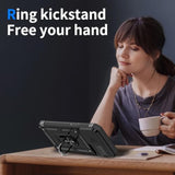 iPhone 15 Pro Case with HD Screen Protector and Magnetic Rotated Ring Holder Kickstand - Black