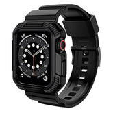 Compatible With Apple Watch Band 45Mm/44Mm/42Mm With Case, Shockproof Rugged Band Strap For Iwatch Se2 Se Series 9/8/7/6/5/4/3/2/1 With Bumper Case Cover Men Women, Matte Black