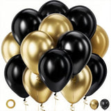 70pcs Black & Metallic Gold 12" Balloons for Graduation, Birthday, Anniversary Party Decor
