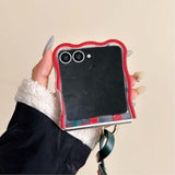 For Samsung Galaxy Z Flip 7 Cover, Cherry Pattern Fold Phone Cover With Key Chain For Women Ladies Girls, Cute Flip 7 Phone Case (With Chain)