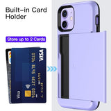 Wallet Case For Iphone 12/12 Pro 6.1-Inch With Card Holder, Dual Layer Shockproof Protective Phone Cover, Sliding Hidden Slot (Purple)