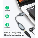 Usb A To Lightning Audio Adapter Cable Usb 3.0 Male To Lightning Female Hifi Audio Headphones Converter Fit With Usb A Macbook Computer Pc Support Volume Control Mic Nylon Braided (Grey)