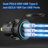 12V Usb Outlet Wire Usb Charger Multi Port, Dual Pd3.0 Usb-C And Quick Charge3.0 Car Port Socket With Power Switch, Fast Charge For Phone Lpad Android Phones, Suitable For Car Boat Rv Marine Atv