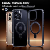 Titanium Stand Case For Iphone 16 Pro, Polished Black Titanium, Grade Drop Protection, Magnetic Stand, Slim 6.3 Inch Phone Case