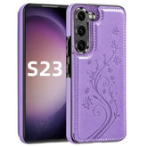 For Samsung Galaxy S23 Wallet Case With Card Holder, For Samsung S23 Wallet Case,Butterfly Double Magnetic Back Flip Pu Leather Kickstand Cover For Girls Women For Galaxy S23 -Purple