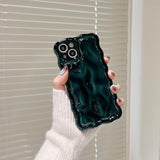Case For Iphone 13,3D Meteorite Bubble Pattern Electroplate Plating Glitter Curly Wavy Frame Glossy Case,Soft Tpu Shockproof For Iphone 13 6.1 Inch,Dark Green