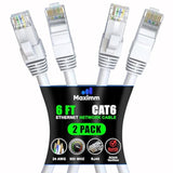 Maximm Cat 6 Ethernet Cable 6 Ft, (2-Pack) Cat6 Cable, LAN Cable, Internet Cab