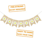 Spring Flower Banner Burlap Rustic Spring Bunting Garland Daisy Flower For Spring Theme Party Decorations Mantel Fireplace Wall Decor