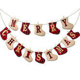 Merry Christmas Burlap Banner-Sock Shaped Christmas Decoration,Outdoor Indoor Hanging Decor,Rustic Holidays Decorations For Mantle Fireplace,Xmas Party Supplies Decoration?1Set?