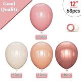 68 Pcs Retro Pink Nude Party Balloons 12Inch Dusty Pink Metallic Rose Gold Balloon Beige Blush Latex Ballons For Girls Birthday Wedding Baby Shower Party Decorations.