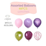 Metallic Confetti Balloon Set: Pink, Purple & Green Party Decor (48PCS)