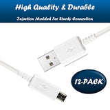 [12-Pack Micro Usb Cable Multi Pack Bulk Lot - 1 M/3.3 Ft Charging Data Sync Fast Micro Usb To Usb A Cord For Samsung Galaxy S7 S6 Edge J7 S5,Note 5 4,Lg 4 K40 K20,Kindle,Ps4,Xbox,Tablet