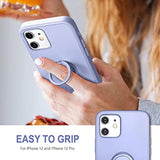 Case For Iphone 12 Case & Iphone 12 Pro Case With Ring Stand, 360° Rotatable Ring Holder Magnetic Kickstand, Shockproof Rubber Protective Phone Case Cover Inner Microfiber Lining, Light Purple