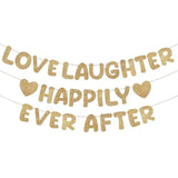 Pre Strung Love Laughter Happily Ever After Banner Glitter Bridal Shower Decorations Bachelorette Party Decor For Love Married Wedding Shower Engagement Party Banner(Champagne Gold)
