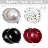 Burgundy Black Silver Balloon Set for Birthday Wedding Bridal Shower Parties