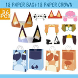36Pc Blue Dog Birthday Party Supplies 18 Goodie Bags and 18 Paper Crowns