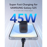 45W Usb-C Charger, 45W Power Adapter Supports Super Fast Charging For Galaxy S25/S24/S23, Compatible With Iphone 16/15, Ipad, And More Devices, (2-Pack Of Charger And 5 Ft Cable)