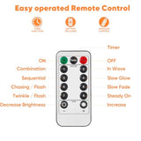 2 Pack 65.6 Ft. Battery Operated Outdoor String Lights With Remote & Timer, Led Warm White Fairy Lights, Waterproof Twin