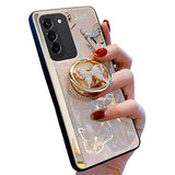Topwin Galaxy A13 5G Kickstand Case, Cute Marble Conch Shell Floral Butterfly with Ring Stand Mirror Elegant Shockproof Protective Cover for Girls Women for Samsung A13 5G (Rose Gold)