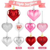 36Pcs Valentines Day Decor Heart Ornaments Classic Red Pink Silver Valentines Decorations Heart Shaped Baubles Hanging Ornaments For Valentine’S Day Christmas Tree Wedding Anniversary Party