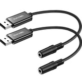 2-Pack USB to 3.5mm Audio Adapter Cable with TRRS Mic Support, 9.8 Inch