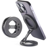 Double Magnetic Ring Phone Holder – Attach To Any Iron Surface | 1/4" Screw Hole | Compatible With 16/15/14/13/12 Pro Max Series & Magsafe Cases (Ms-01-Black)