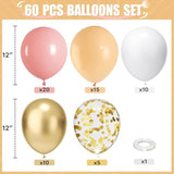 Blush Pink Balloon, 60 Pcs 12 Inch Retro Pink Gold White Sand Nude Balloons Gold Confetti Latex Balloons For Girls Baby Shower Wedding Bridal Boho Birthday Party Decorations