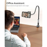 Gooseneck Bed Phone Holder, Flexible Long Arm Phone Mount For Desk, Clip Bracket Clamp Stand, Stand, Mobile Cell Phone Stand Document Camera Nintendo Switch (Black)