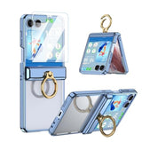 Designed For Samsung Galaxy Z Flip 7 Case With Ring Holder & Hinge Protection & Screen Protector,Ultra Slim Crystal Plating Protective Cover For Z Flip 7 (Clear Blue)