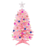 3Ft Christmas Tree With Lights, Table Christmas Tree With 50 Led 12 Modes, 3D Star, 15 Hanging Ball Ornaments, Small Prelit Xmas Tree For Tabletop, Home And Office (Pink)