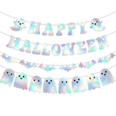 Iridescent Happy Halloween Banner Ghost Bat Garland Neon Glitter Party Decorations