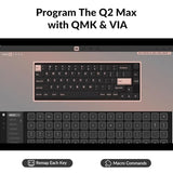 Q2 Max Wireless Custom Mechanical Gaming Keyboard, Qmk/Via Programmable Knob 2.4 Ghz/Bluetooth 5.1/Wired, 65% Compact Rgb Hot-Swap With Gateron Brown Switch For Mac Windows Linux - White