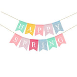 Rustic Linen Happy Spring Banner Fireplace Mantel Bunting Garland Decoration