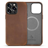 Compatible With Iphone 14 Pro Leather Case Magsafe - Top Grain Vintage Crazy Horse Leather - Metal Buttons & Camera Bezel Bump - Slim Fit & Soft - Premium Phone Cover (6.1-Inch) Retro Brown