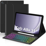 Case With Keyboard For Samsung Galaxy Tab A9 Plus 11 Inch (Smx210/X215/X216/X218),7 Color Rainbow Backlight Detachable Usbc Keyboard Magnetic Case With Pen Slot For Tablet A9+ 5G Black