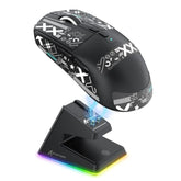 X6 Lightweight Wireless Gaming Mouse With Rgb Backlight Charging Base,Tri-Mode Wired/2.4Ghz/Bt5.2,26K Dpi, Paw3395 Optical Sensor,Huano Switch,5Programmable Buttons,Pc/Mac(Black+Sticker)