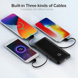 10000Mah Power Bank, Slim Portable Charger,4 Output External Battery Pack With Built-In Ac Wall Plug Micro Usb C 3 Cables Compatible With Iphone Samsung Android Phone Tablet And More