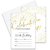 55Th Birthday Invitations Cards, 4"X 6" White And Gold Confetti Birthday Party Invites With Envelopes For Party Decorations Supplies(20 Pieces) -D14
