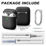AirPods 1/2 Case Cover with Cleaner Kit, Soft Skin Silicone Case Cover with Keychain, Full Protective Case for Men and Women, Compatible with AirPods 2nd 1st Generation Case, Black