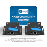 Hdmi Over Ethernet Extender Via Cat6/7-4K@60Hz Up To 230 Ft Hdmi 2.0 & Hdcp 2.2 Compliant - 18Gbps Video Bandwidth With Hdr 10 Power Over Cable - 1 Year (Uhd-Ipc230-K)