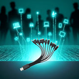 Black 10 in 1 Universal USB Cable, Multiple Universal Charging Cable for Cell Phones Blutooth Earphone Speaker Adapter Cable, 20cm Data Cable USB