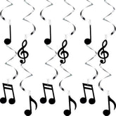 25 Pieces Musical Note Hanging Swirl Decorations – Music Theme Party Supplies (Black)