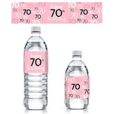 Pink, Black, And White 70Th Birthday Party Water Bottle Labels - 20 Waterproof Wrappers, 70Th Birthday Decorations For Women