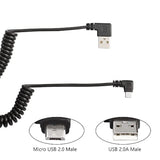 Coiled Cable, Left Angle Micro Usb To Right Angle Usb A Sync & Charge Spring Spiral Cord (1.47Ft To 3.94Ft)