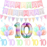 10Th Birthday Decorations For Girl Pre Strung Banner Pennants Pastel Macaron Birthday Decor For 10 Year Old Girl