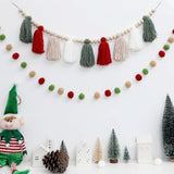 Christmas Banner Wood Bead Tassel Banners And Red Green Pom Pom Garlands Wall Hanging Home Decor For Party Decoration