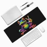Laptop Mouse Pad Frog Colorful Peace Desk Mat With Stitched Edges 31.5X 11.8 Inch Non-Slip Large Keyboard Rubber Writing Table Mat For Office Home