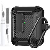 For Airpods 2Nd 1St Generation Case Men Lock With Cleaner Kit, Rugged Airpod 2/1 Gen Protective Hard Cover Shockproof Skin Boys Women With Keychain For Apple Ipods 2Nd/1St Cases Cf-Black