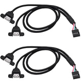 USB 2.0 Front Panel Header 9 Pin to USB A Adapter Y Splitter Cable Motherboard 9 Pin Header Splitter to Dual Type A Female Ports with Screw Panel