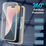 For Iphone 15 Pro Case,Full-Body Rugged Case With Built-In Anti-Scratch Tempered Glass Screen Protector,Compatible With Magsafe, Men Women Shockproof Protective Cover Grey